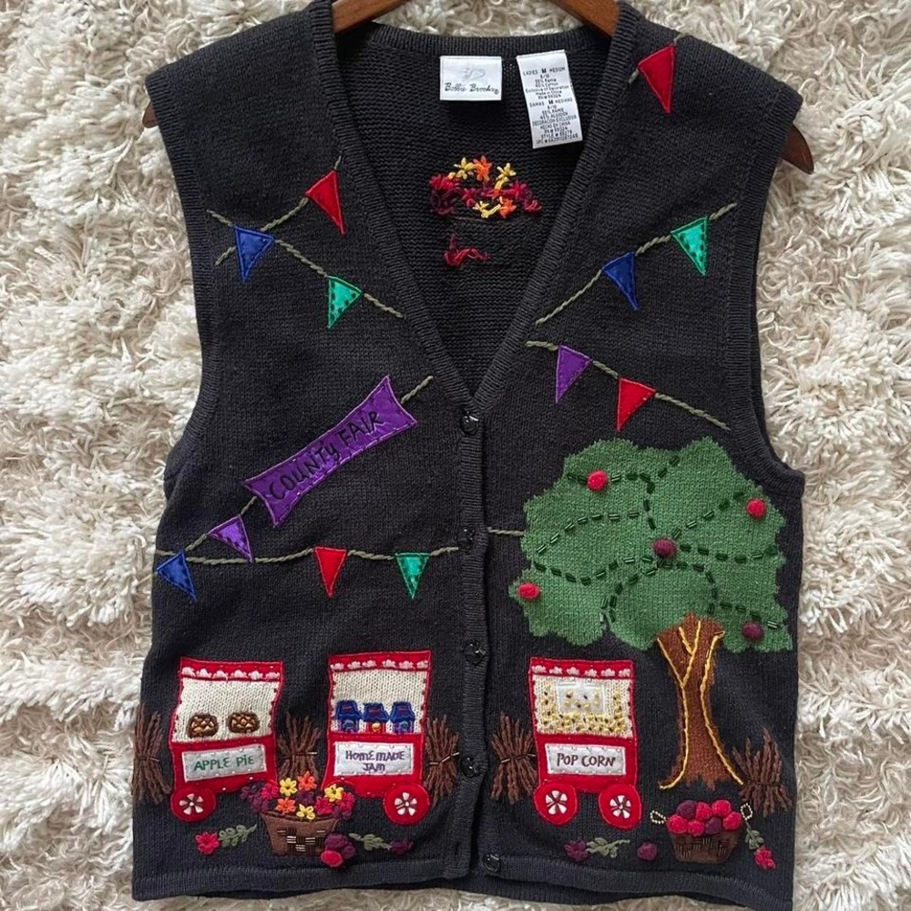 Vintage Maximal Fall Autumn Cottagecore Beaded County Fair‎ Sweater Vest